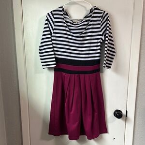 Black and White Fit and Flare Dress with Cowl Neck